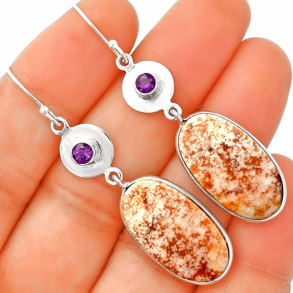 Natural Red Moss Agate & Amethyst Earrings E-1081 SDE83869