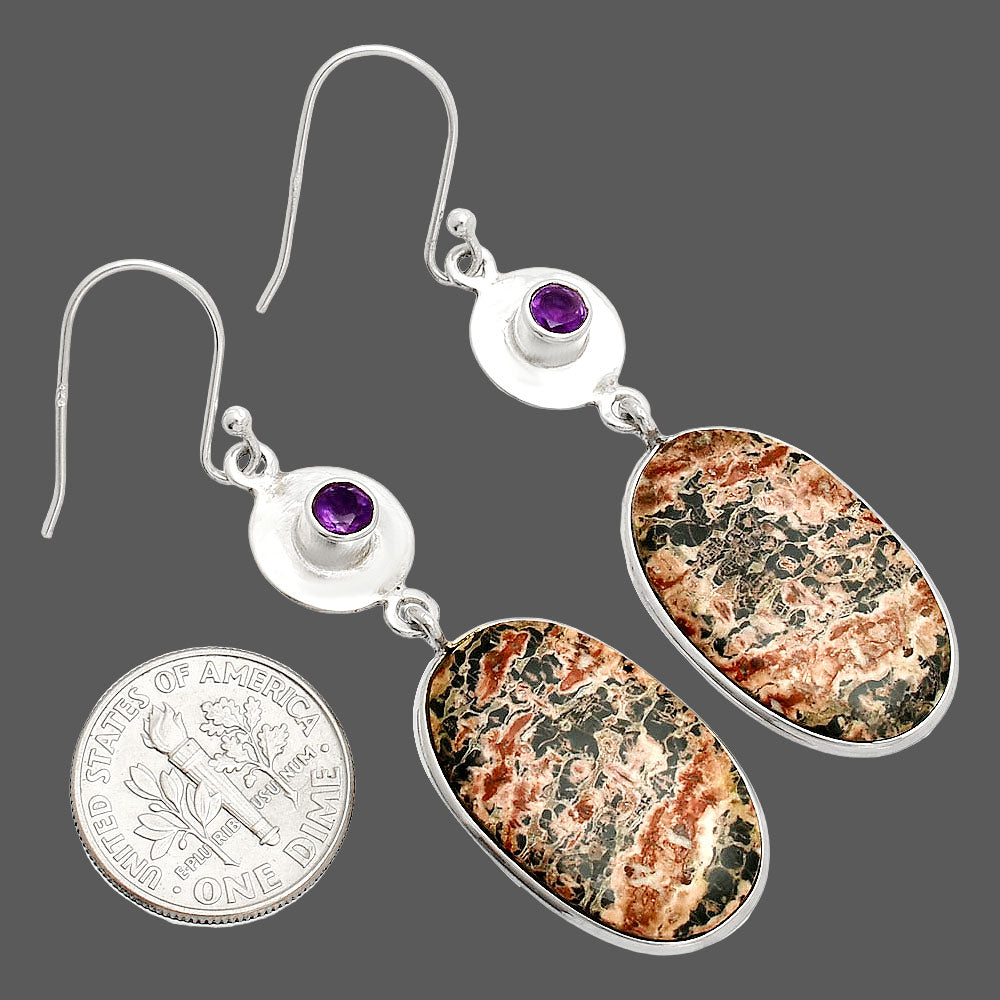 Leopard Skin Jasper & Amethyst Earrings E-1081 SDE83873