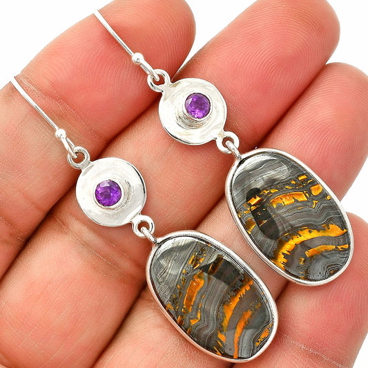 Natural Iron Tiger Eye & Amethyst Earrings E-1081 SDE83880