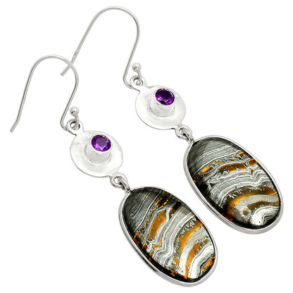Natural Iron Tiger Eye & Amethyst Earrings E-1081 SDE83880