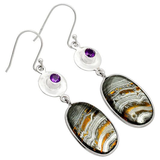 Natural Iron Tiger Eye & Amethyst Earrings E-1081 SDE83880