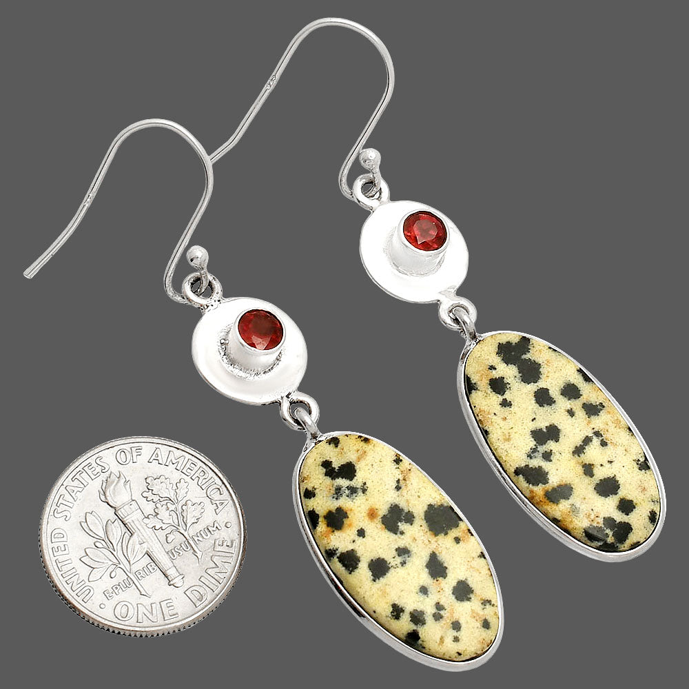 Natural Dalmatian & Garnet Earrings E-1081 SDE83883
