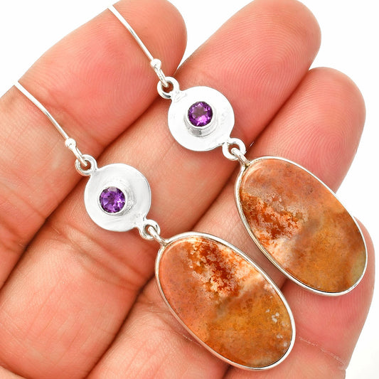 Natural Red Moss Agate & Amethyst Earrings E-1081 SDE83885