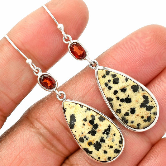 Natural Dalmatian & Garnet Earrings E-1002 SDE83946