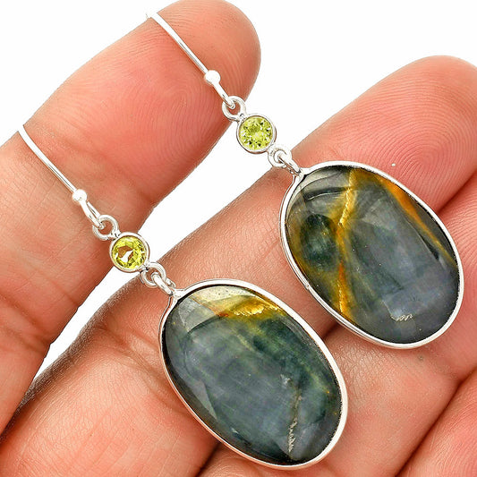 Natural Blue Tiger Eye & Peridot Earrings E-1002 SDE84031
