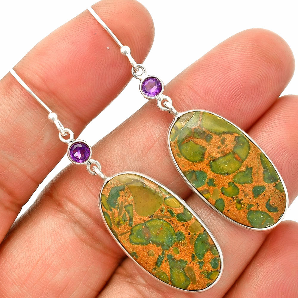 Natural Bamboo Jasper & Amethyst Earrings E-1002 SDE84036