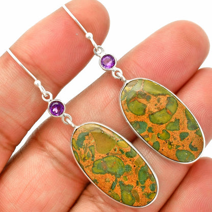 Natural Bamboo Jasper & Amethyst Earrings E-1002 SDE84036