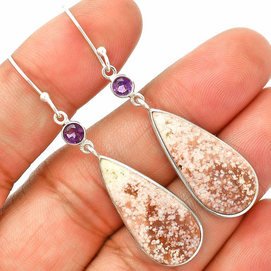 Natural Red Moss Agate & Amethyst Earrings E-1002 SDE84049