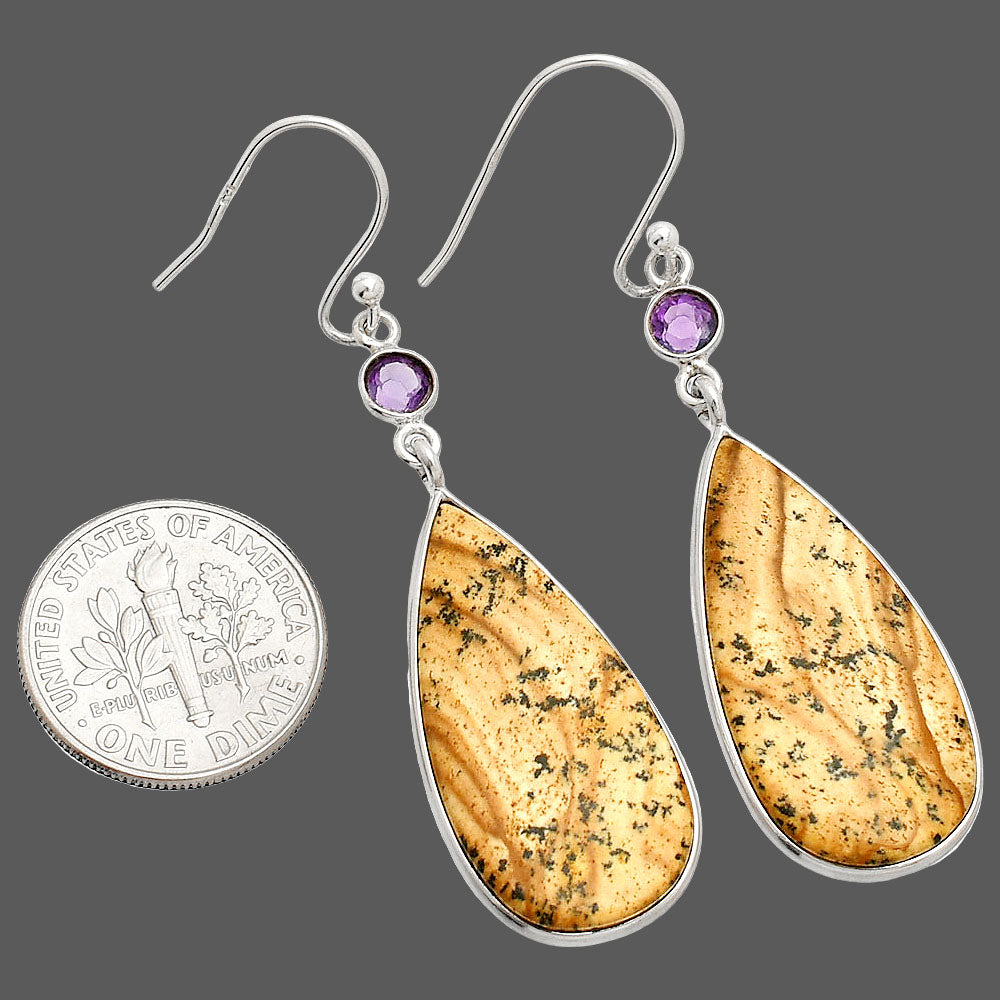 Natural Picture Jasper & Amethyst Earrings E-1002 SDE84074