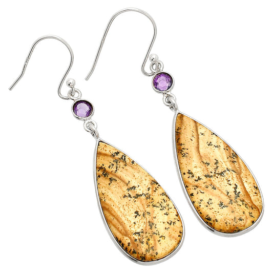 Natural Picture Jasper & Amethyst Earrings E-1002 SDE84074
