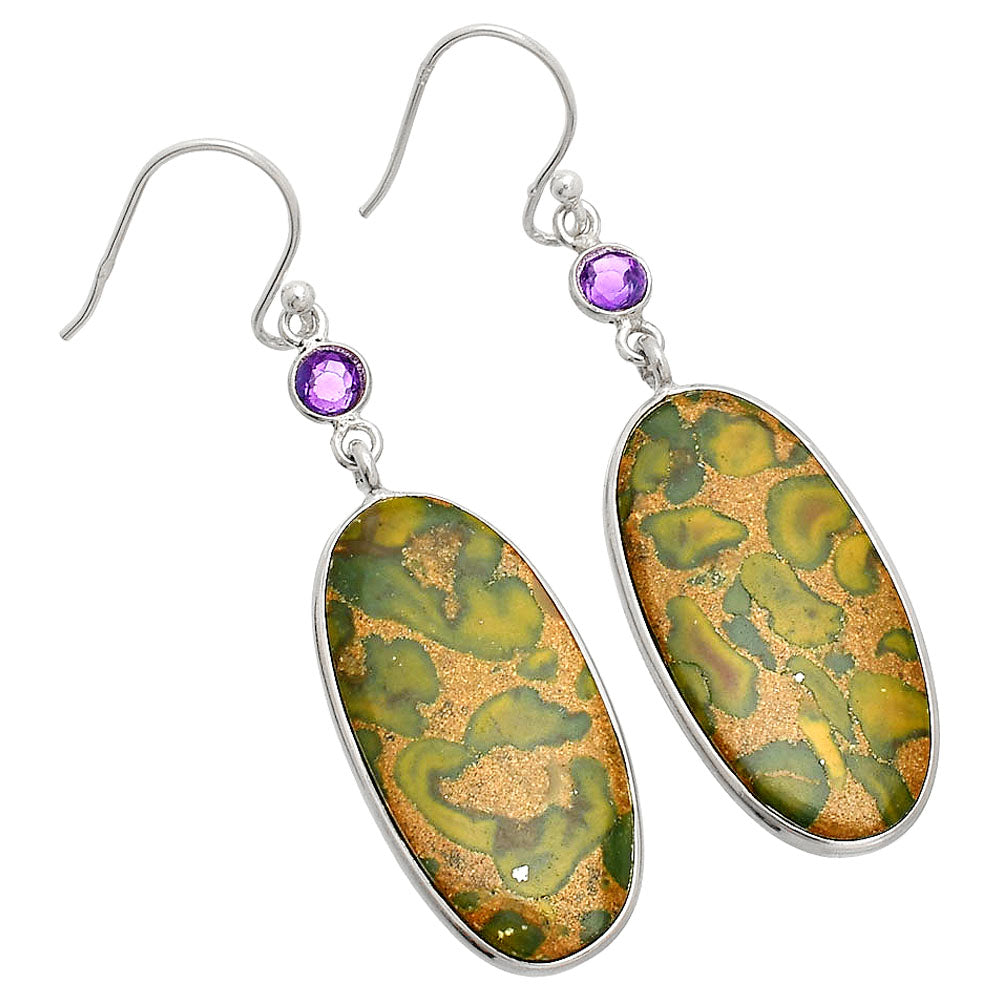 Natural Bamboo Jasper & Amethyst Earrings E-1002 SDE84085