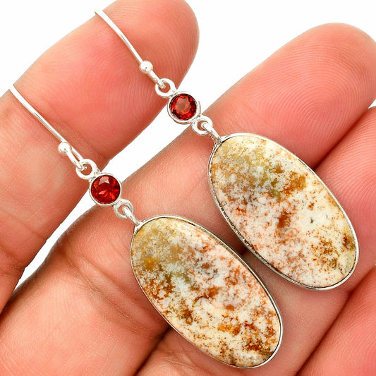 Natural Red Moss Agate & Garnet Earrings E-1002 SDE84089