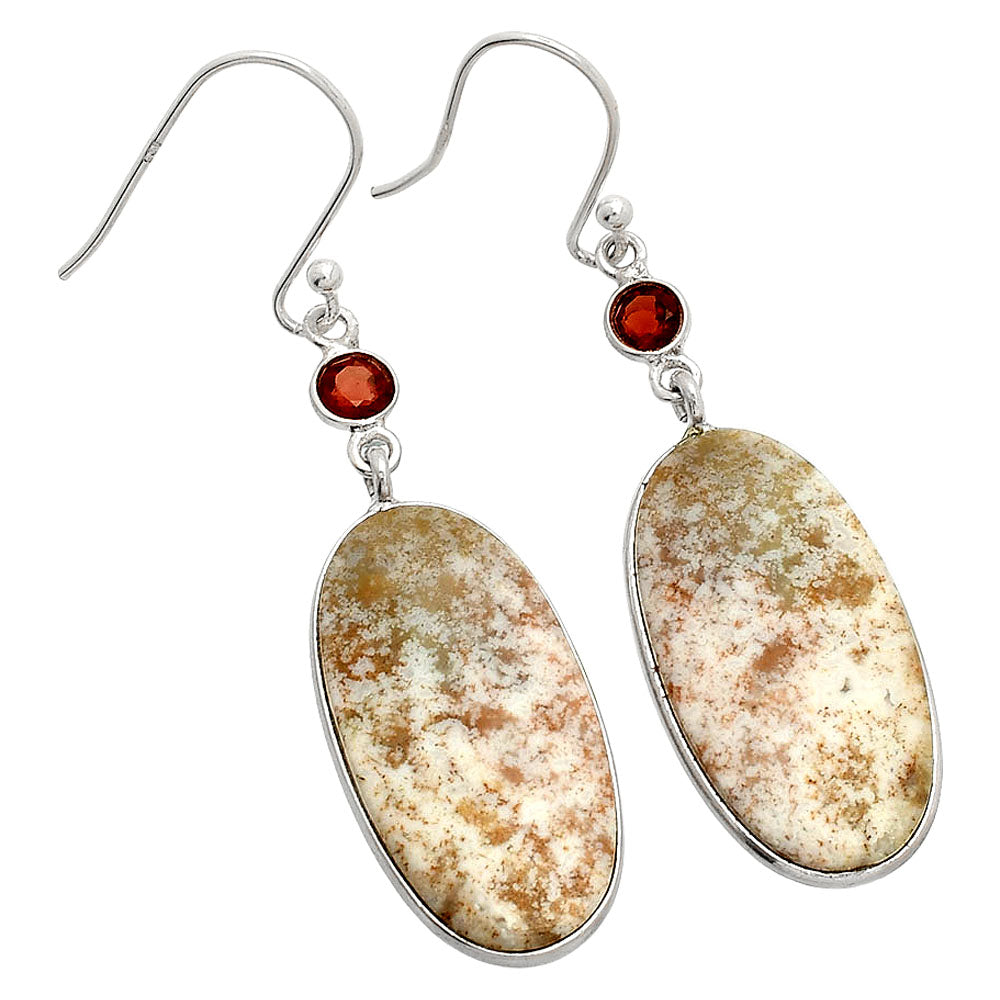 Natural Red Moss Agate & Garnet Earrings E-1002 SDE84089