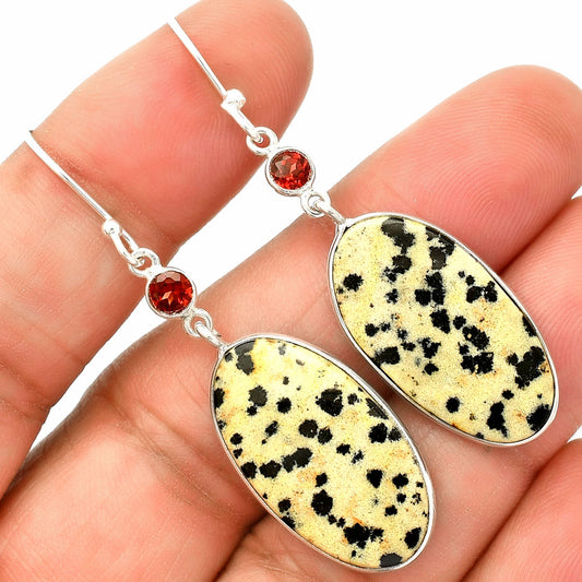Natural Dalmatian & Garnet Earrings E-1002 SDE84098