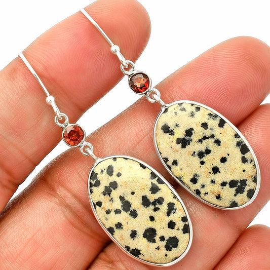 Natural Dalmatian & Garnet Earrings E-1002 SDE84114