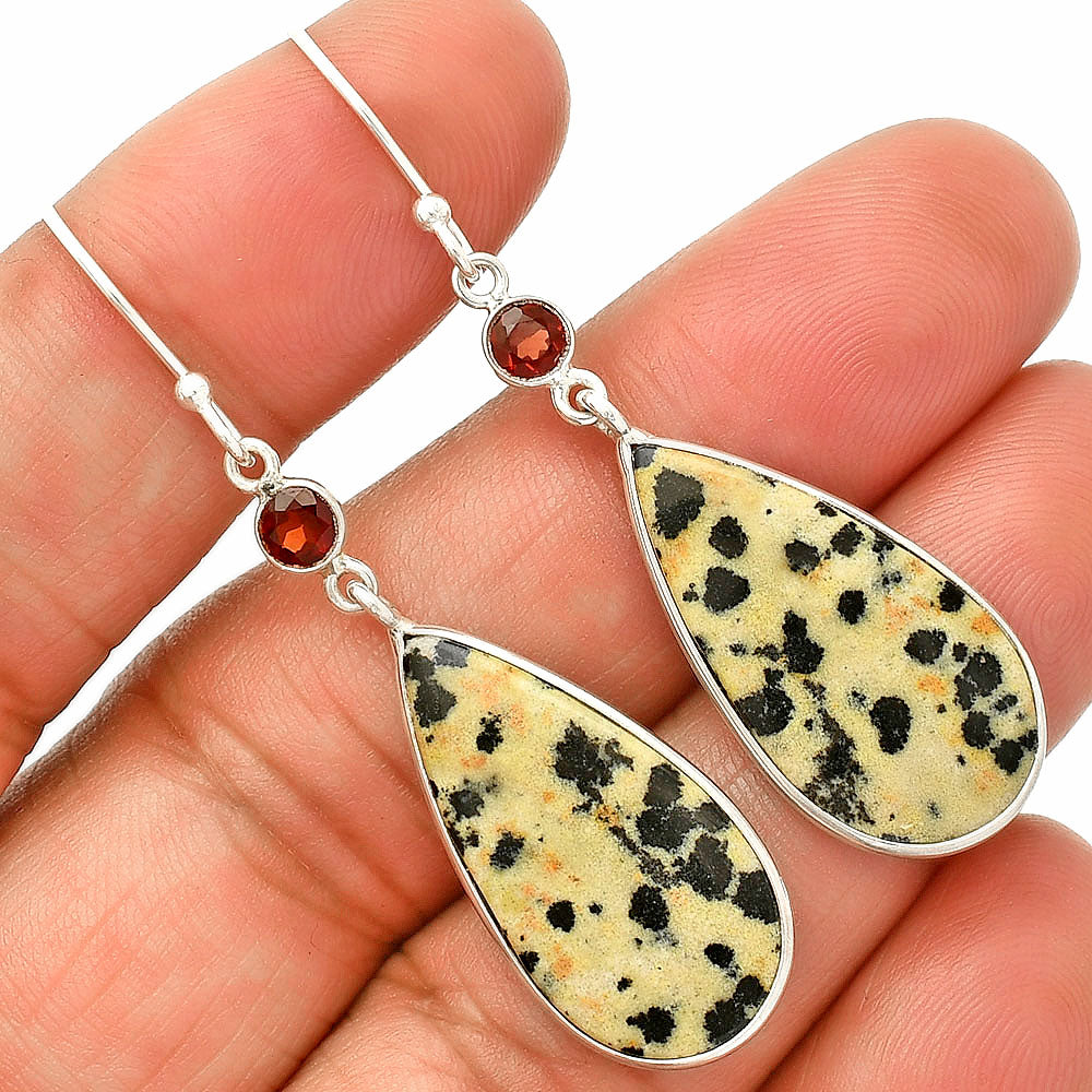Natural Dalmatian & Garnet Earrings E-1002 SDE84122