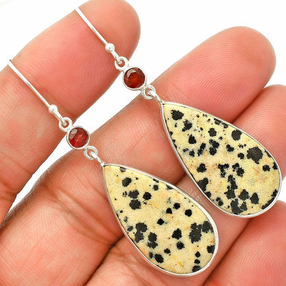 Natural Dalmatian & Garnet Earrings E-1002 SDE84127