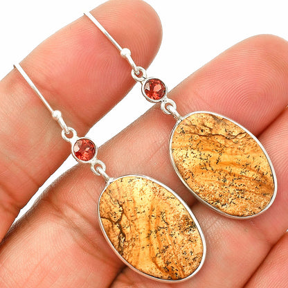 Natural Picture Jasper & Garnet Earrings E-1002 SDE84133