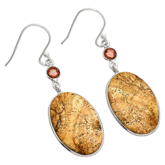 Natural Picture Jasper & Garnet Earrings E-1002 SDE84133