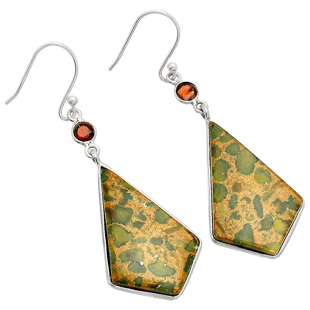 Natural Bamboo Jasper & Garnet Earrings E-1002 SDE84168