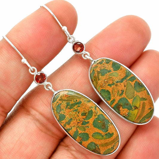 Natural Bamboo Jasper & Garnet Earrings E-1002 SDE84174