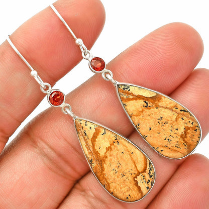 Natural Picture Jasper & Garnet Earrings E-1002 SDE84181