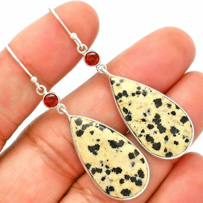 Natural Dalmatian & Garnet Earrings E-1002 SDE84183