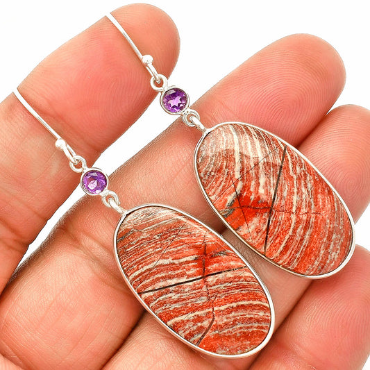 Snake Skin Jasper & Amethyst Earrings E-1002 SDE84189