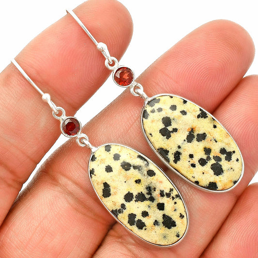 Natural Dalmatian & Garnet Earrings E-1002 SDE84203