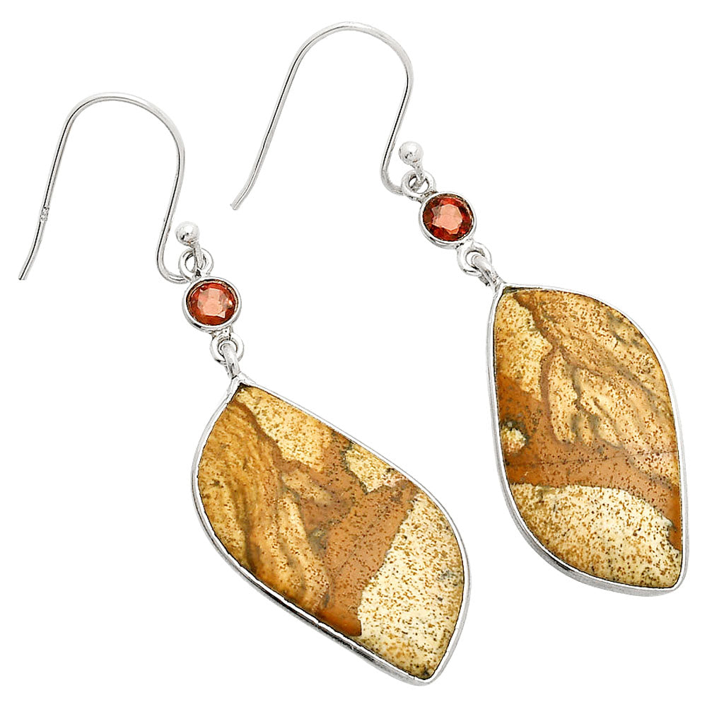 Natural Picture Jasper & Garnet Earrings E-1002 SDE84214