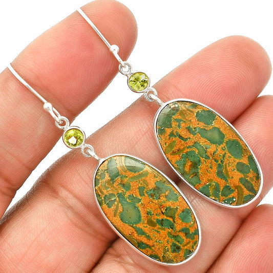 Natural Bamboo Jasper & Peridot Earrings E-1002 SDE84220