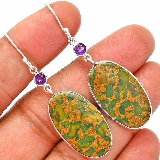 Natural Bamboo Jasper & Amethyst Earrings E-1002 SDE84394
