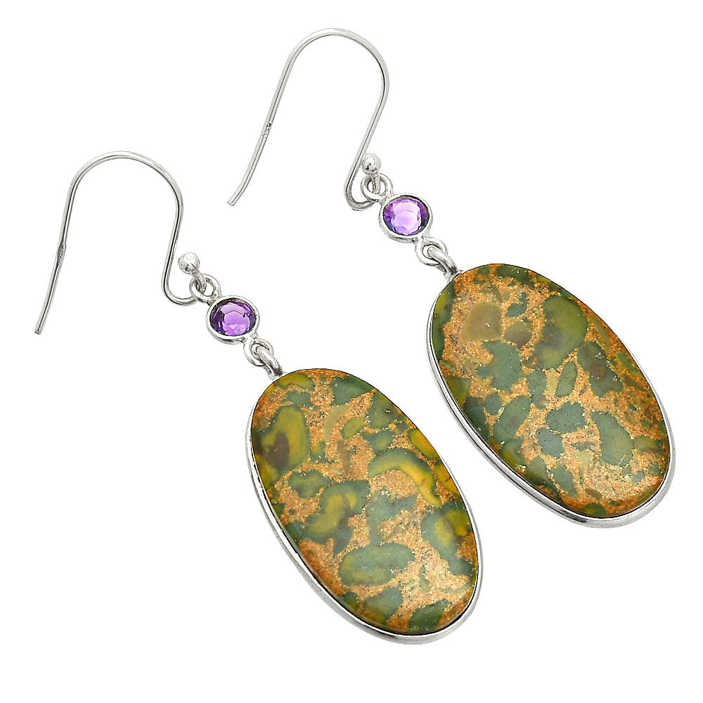 Natural Bamboo Jasper & Amethyst Earrings E-1002 SDE84394