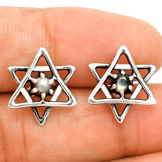 Star of David - Natural Gray Moonstone Stud Earrings E-1024 SDE84427