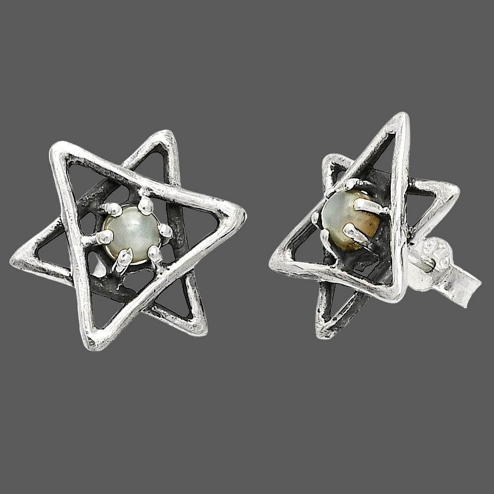 Star of David - Natural Gray Moonstone Stud Earrings E-1024 SDE84427