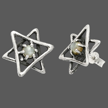Star of David - Natural Gray Moonstone Stud Earrings E-1024 SDE84427
