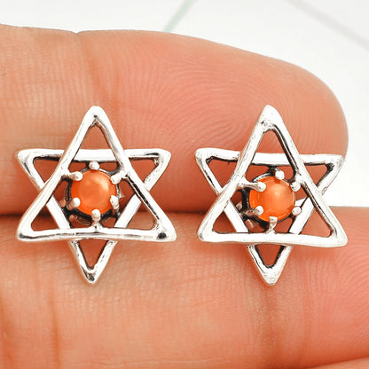Star of David - Natural Peach Moonstone Stud Earrings E-1024 SDE84429