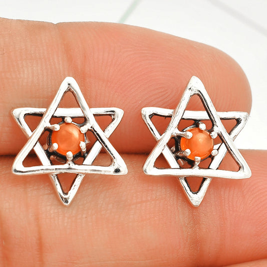 Star of David - Natural Peach Moonstone Stud Earrings E-1024 SDE84429