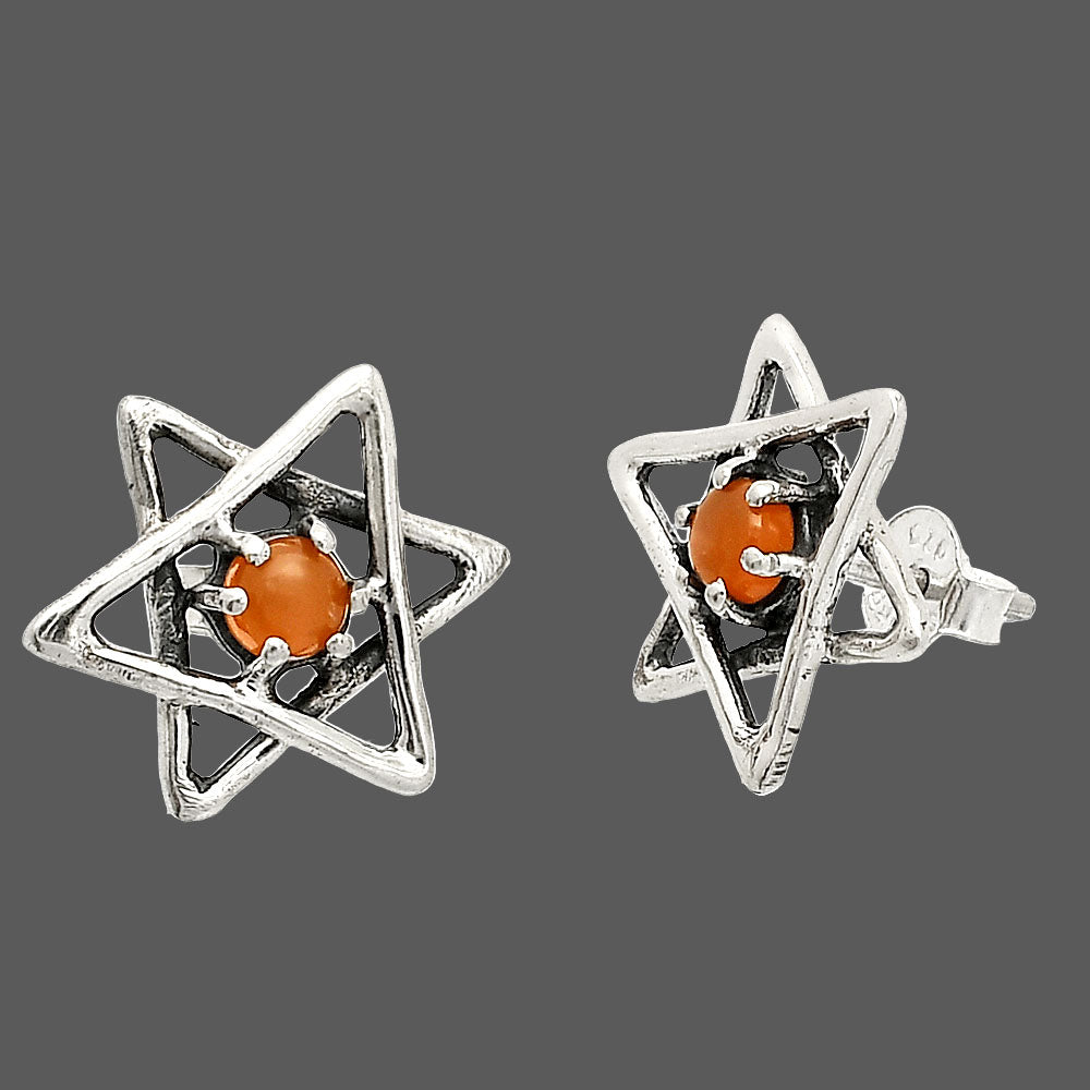 Star of David - Natural Peach Moonstone Stud Earrings E-1024 SDE84429