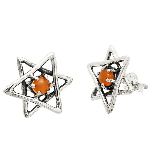 Star of David - Natural Peach Moonstone Stud Earrings E-1024 SDE84429