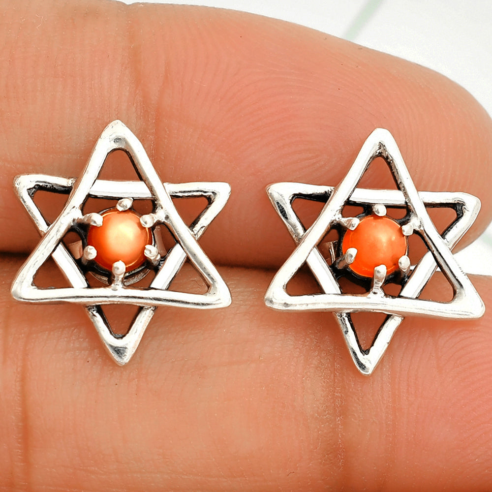 Star of David - Natural Peach Moonstone Stud Earrings E-1024 SDE84430