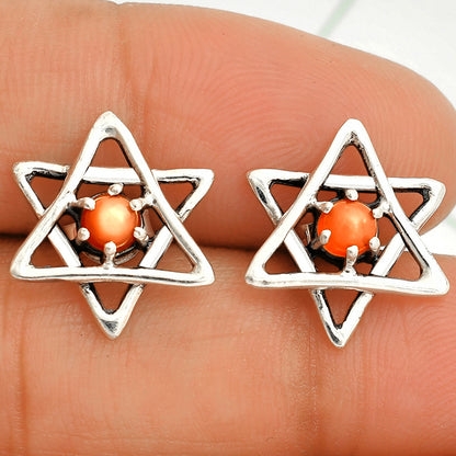 Star of David - Natural Peach Moonstone Stud Earrings E-1024 SDE84430