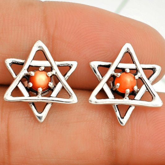 Star of David - Natural Peach Moonstone Stud Earrings E-1024 SDE84430
