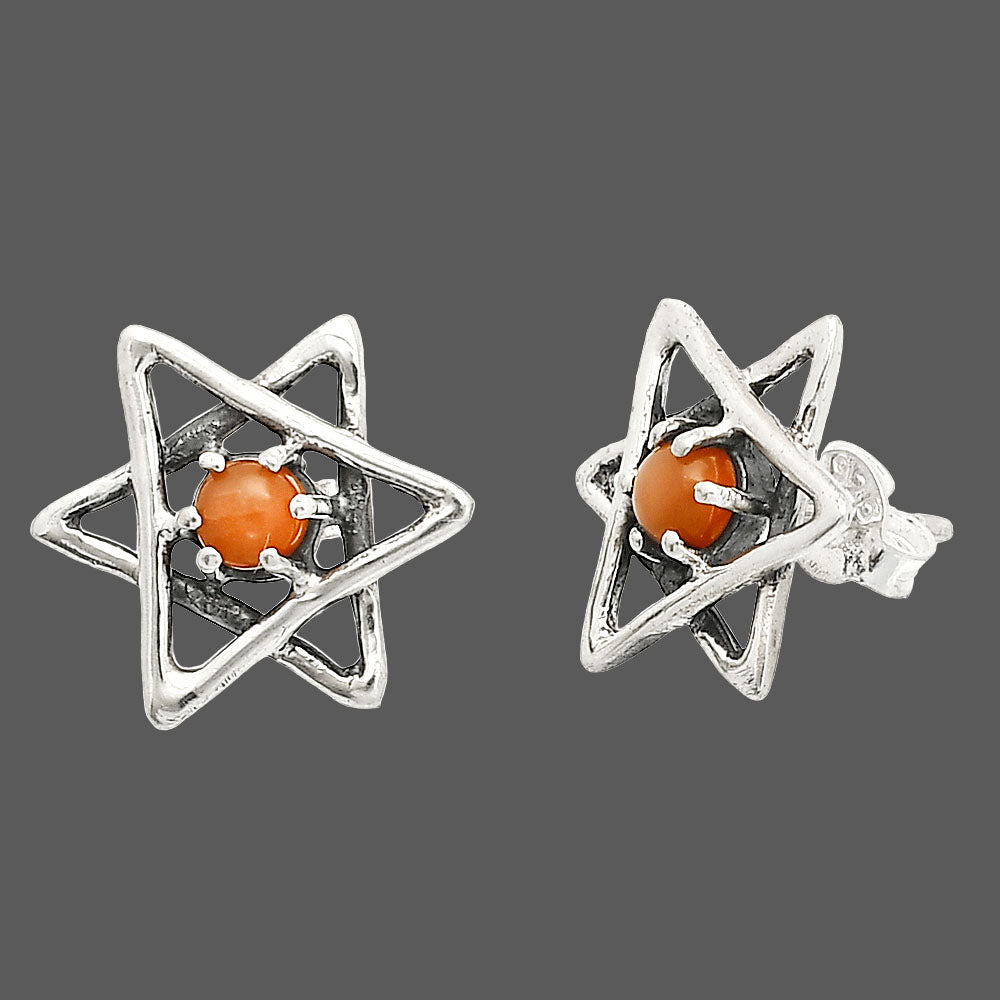 Star of David - Natural Peach Moonstone Stud Earrings E-1024 SDE84430