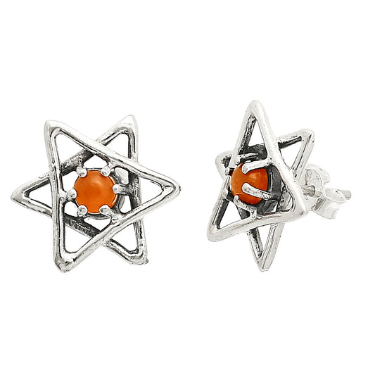 Star of David - Natural Peach Moonstone Stud Earrings E-1024 SDE84434