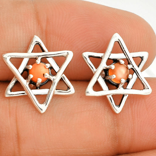 Star of David - Natural Peach Moonstone Stud Earrings E-1024 SDE84438