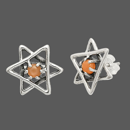 Star of David - Natural Peach Moonstone Stud Earrings E-1024 SDE84438