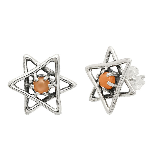 Star of David - Natural Peach Moonstone Stud Earrings E-1024 SDE84438