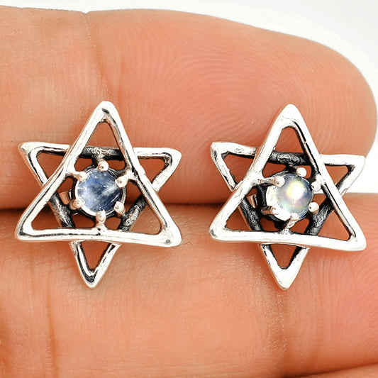 Star of David - Rainbow Moonstone Stud Earrings E-1024 SDE84439