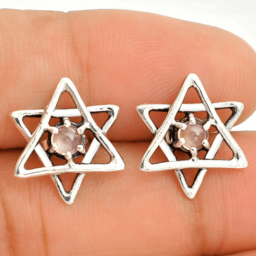Star of David - Rose Quartz - Madagascar Stud Earrings E-1024 SDE84442